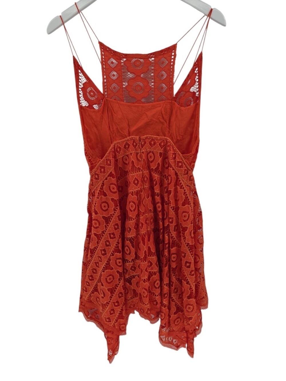 Free People Just Like Honey Crochet Lace Dress Size 8 Orange Handkerchief Hem - Picture 6 of 10